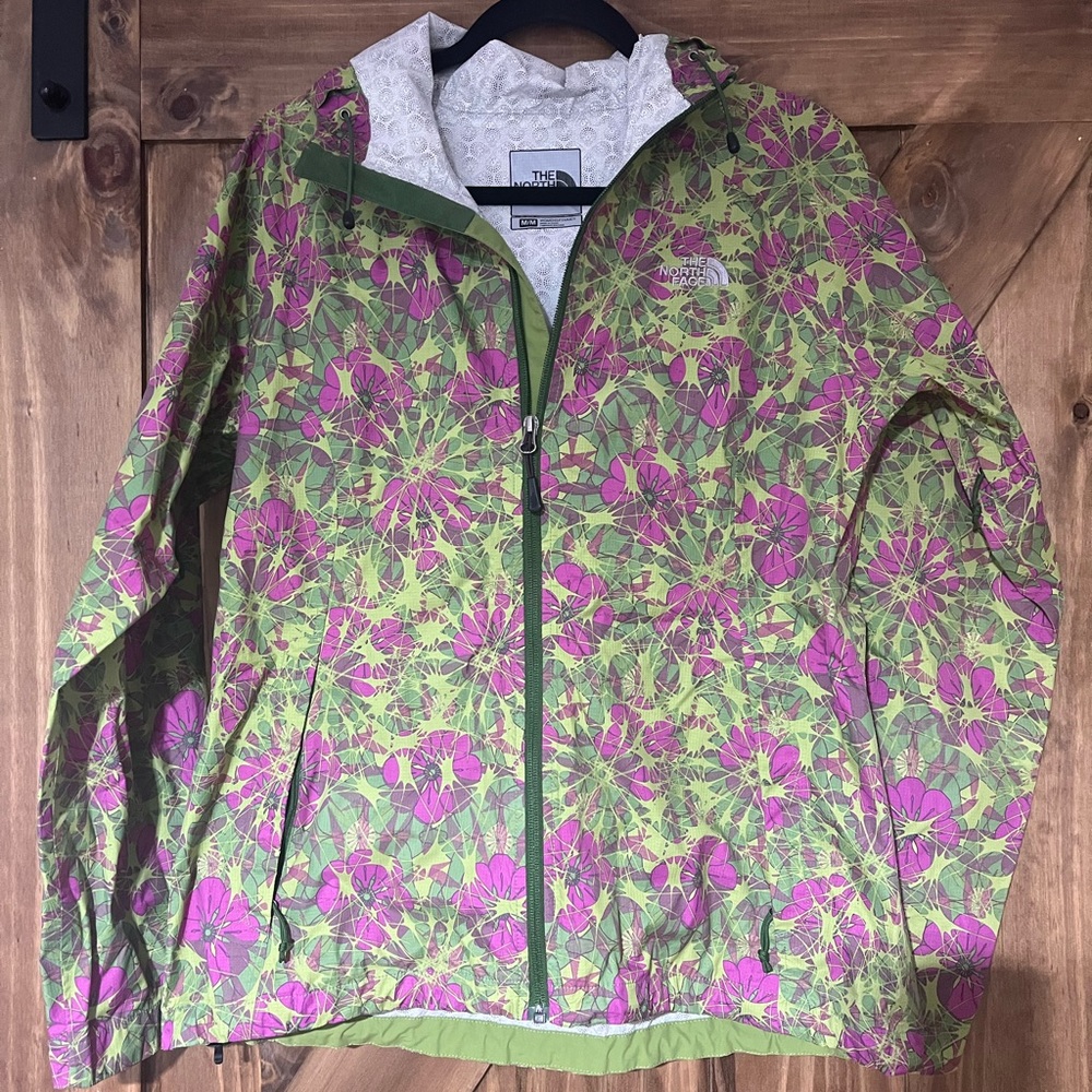 The North Face Women's Floral Hooded Rain Shell - Green & Pink